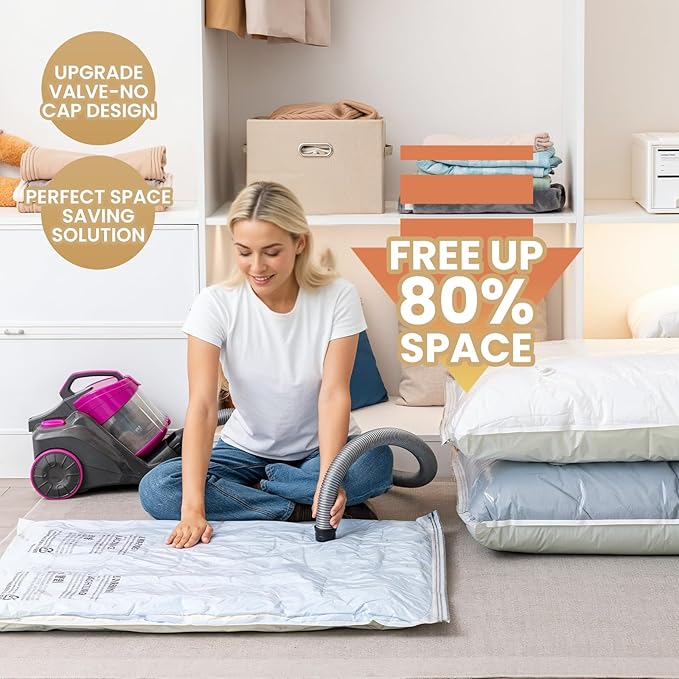 TAILI 12 Pack Vacuum Storage Bags, Jumbo Vacuum Seal Bags for Clothing (40x31 Inch), Space Saver for Bulky Comforter Blankets, Bedding, Pillows, Clothes, Saving More Closet Space-NeatNest