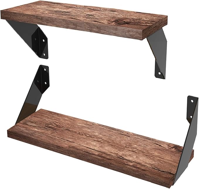 Heavy Duty Angle Shelf Brackets 10 Inch Anti-Rust Floating Shelves Support Brackets Decorative Shelf Brackets Industrial Rustic Farmhouse Flat Curved Black for 10-12 Inch Board( 4-Pack Hardware Only)-NeatNest