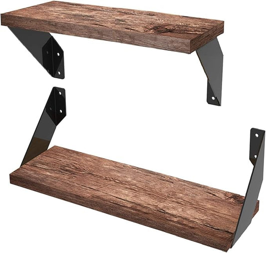 Heavy Duty Angle Shelf Brackets 10 Inch Anti-Rust Floating Shelves Support Brackets Decorative Shelf Brackets Industrial Rustic Farmhouse Flat Curved Black for 10-12 Inch Board( 4-Pack Hardware Only)-NeatNest