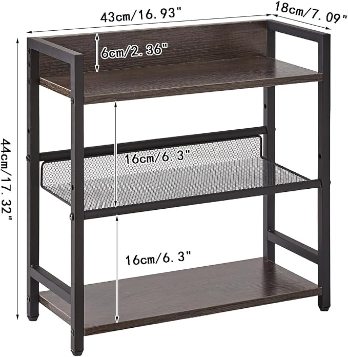 IBUYKE 3-Tier Spice Rack Industrial Counter Shelf Desktop Storage Organizer Standing Seasoning Rack for Countertop Kitchen Office Living Room Desktop Dark Grey UTLJ021G-NeatNest
