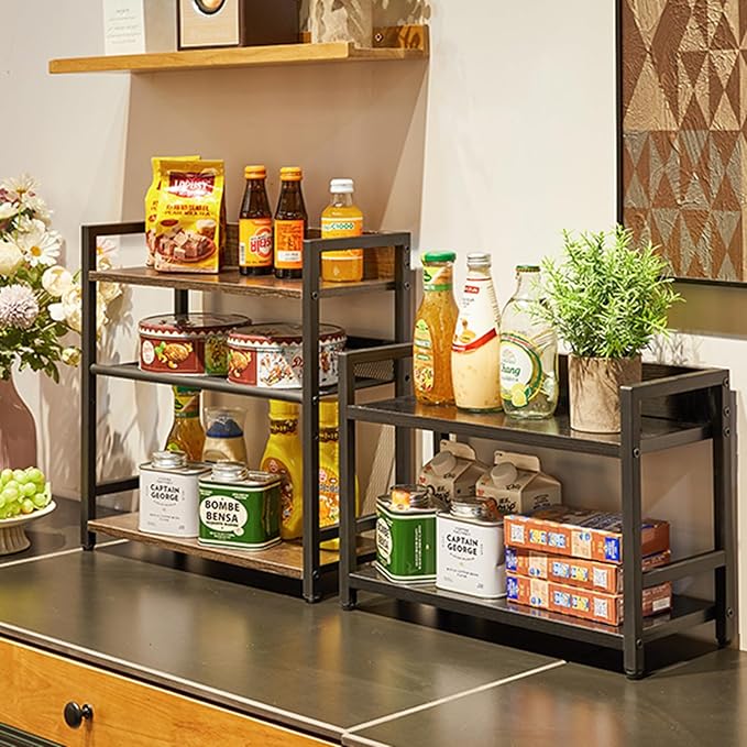 IBUYKE 3-Tier Spice Rack Industrial Counter Shelf Desktop Storage Organizer Standing Seasoning Rack for Countertop Kitchen Office Living Room Desktop Dark Grey UTLJ021G-NeatNest