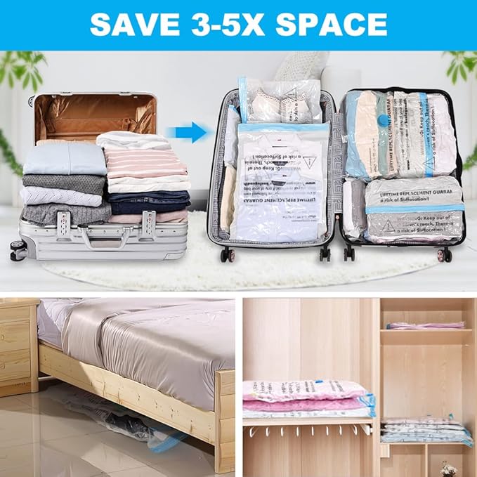 BoxLegend Vacuum Storage Bags 10 Combo Vacuum Pack Bags Space Saving Double Zipper Seal & Leak Valve Reusable for Clothes Pillow Comforters Bedding,2XL, 2L, 6S, 1 Large Pump-NeatNest