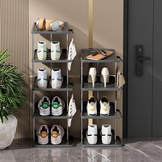 Vertical Shoe Rack,5 Tiers Stackable Shoe Rack for 10 Pairs, Narrow Shoe Tower,Space Saving, for Entryway, Living Room, Bedroom,Closet,DIY Free Standing Shoe Organizer(Black, 5 Tiers)-NeatNest