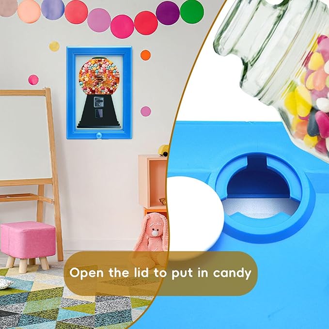 Gumball Machine，Photo Frame Candy Dispenser,For Candies, Nuts, Dog & Cat Treats, Hang on Wall, Birthday & Holiday Gift for All Ages.(Blue)-NeatNest