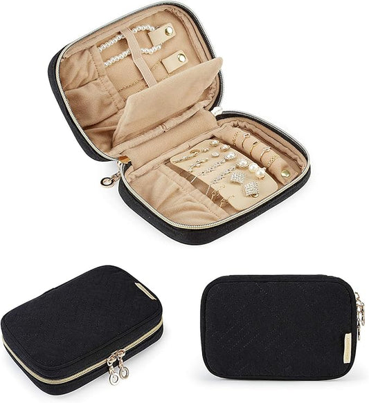 BAGSMART Travel Jewelry Organizer Case Small Jewelry Roll for Journey-Rings, Necklaces, Earrings, Bracelets, Black-NeatNest