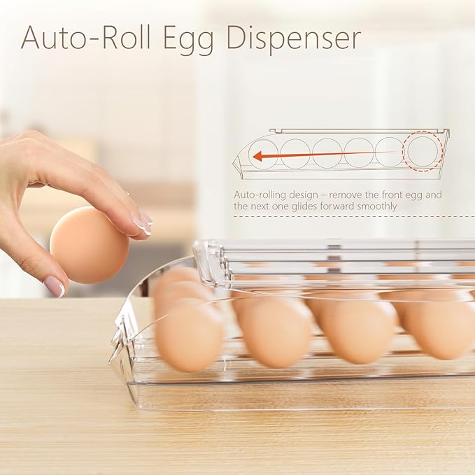 Egg Holder for Fridge 54 Capacity Automatic Rolling Egg Organizer for Refrigerator, Clear Stackable Container for Kitchen or Pantry Storage 3 Pack