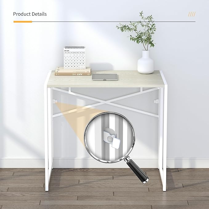 32 inch Small Folding Desk, Writing Gaming Computer Camping Desk for Small Spaces, No Assembly Required Home Office Desk, Natural and White-NeatNest