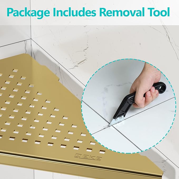 Corner Shower Shelves, 10” Recessed Tile Shower Shelf Brushed Golden, 304 Stainless Steel Grout in Corner Tile Shower Shelves, No Drilling, 2 Pack-NeatNest