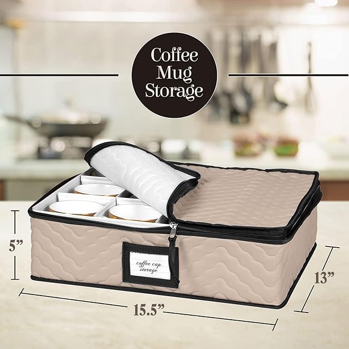 China Storage Containers 5-Piece Set Moving Boxes for Dinnerware, Glasses, Plates, Mugs and Saucers Sturdy Quilted Microfiber Dish Organizer with Dividers for Seasonal Storage - Brown-NeatNest