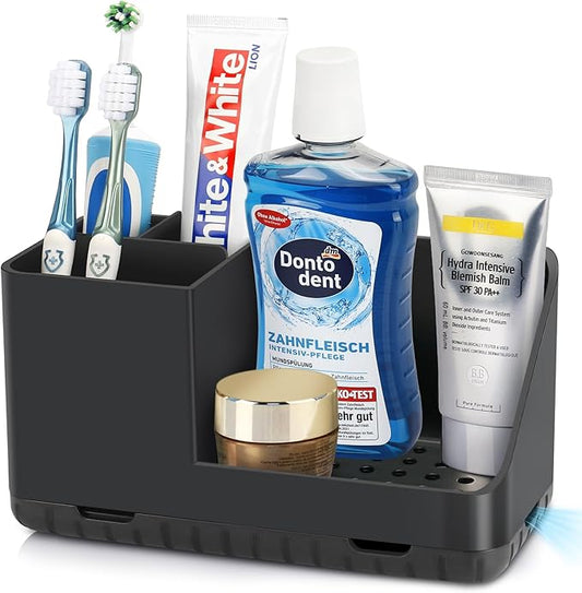 Toothbrush Holders for Bathrooms, Kids Electric Toothbrush and Toothpaste Holder, Toothbrush Organizer with Drainage, Tooth Brush Holder for Bathroom Countertop Organizer (Black)-NeatNest