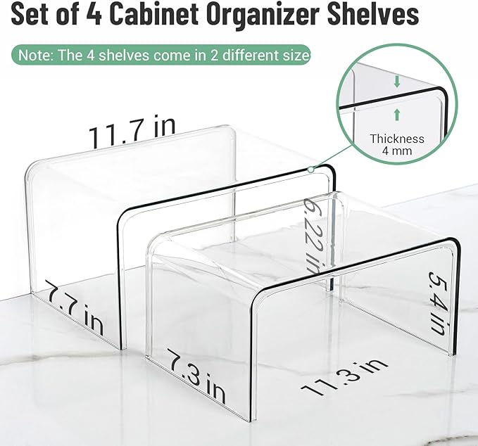 Clear Spice Rack Shelves, Pantry Organizers and Storage Set of 4, Display Shelf Organizer, Room Bathroom Desk Shelf Countertop Organization and Storage, Ideal for Kitchen Cabinet Organizer Shelf-NeatNest
