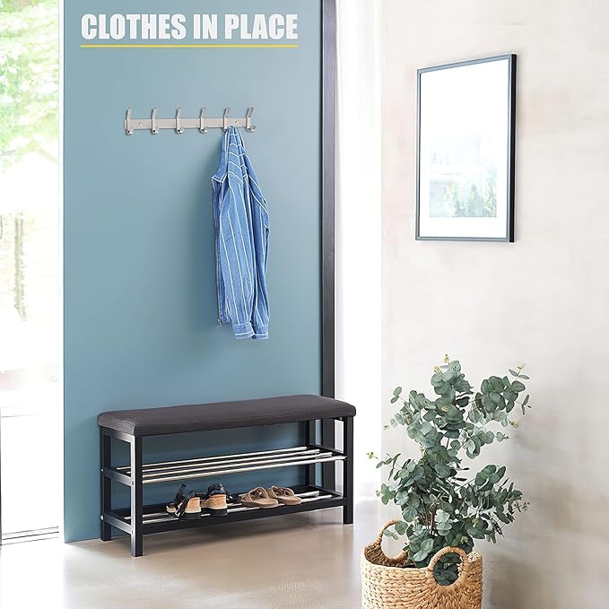 Coat Rack Wall Mount – Brushed Nickel 17 Inch Stainless Steel Hook Rail with 6 Heavy Duty Double Coat Hooks – Wall Mounted Coat Hanger for Entryway, Bathroom, Bedroom, Towel, Hat Organizer-NeatNest