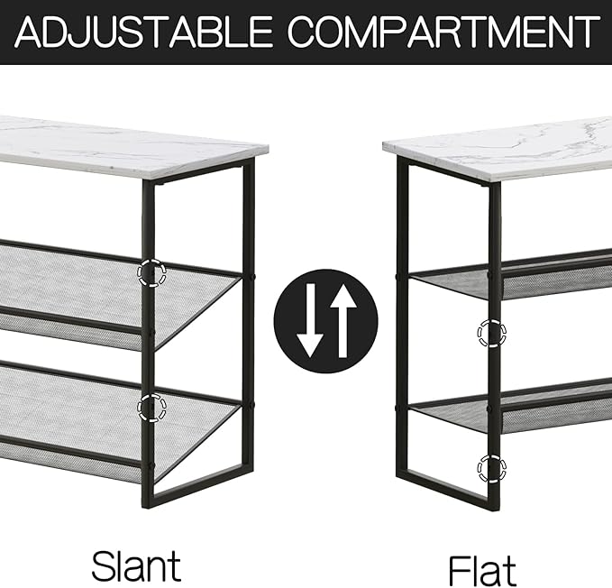 Garden 4 you 3 Tiers White Marble Shoe Rack,Freestanding Organizer Multi-Purpose Adjustable Flat and Slant Storage Rack Shoe Shelf, High Heels Potted Plant for Entryway Hallway Living Room Closet-NeatNest