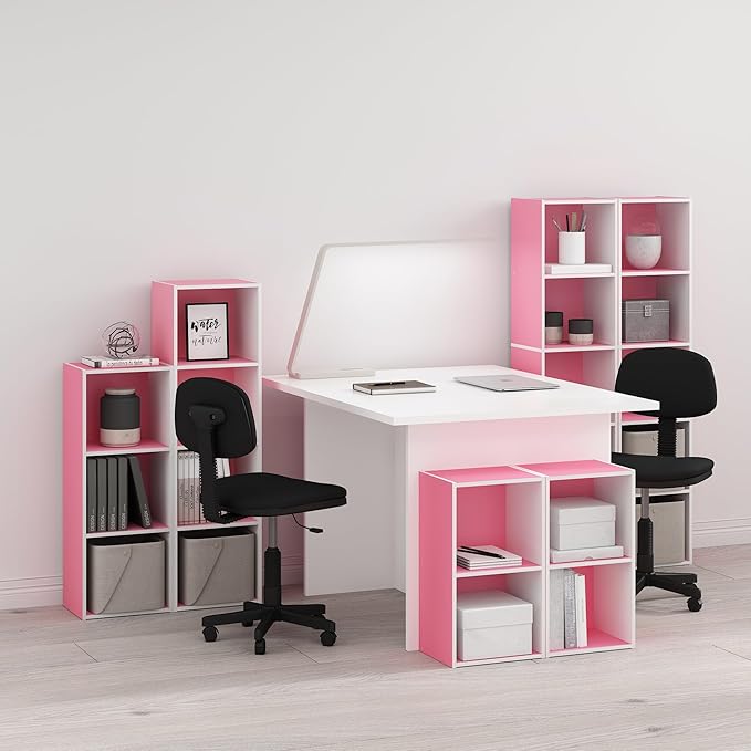Furinno Luder Bookcase / Book / Storage, 2-Tier Cube, Pink/White-NeatNest