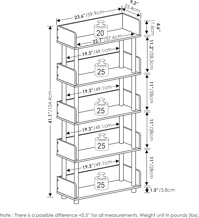Furinno Turn-N-Tube 5-Tier Toolless Freestanding Multipurposes Display Rack, Walnut-NeatNest