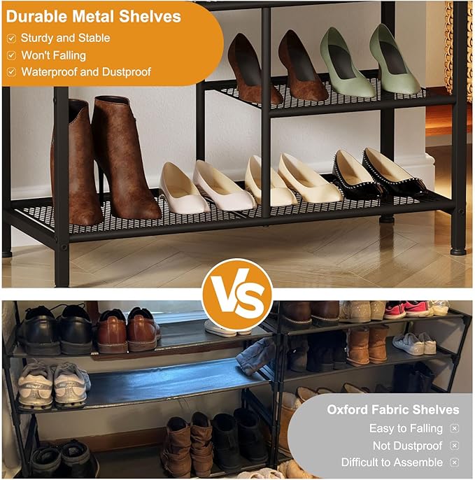 Snughome Shoe Rack, 5 Tier Shoe Storage Organizer with 2 Drawers, Shoe Storage Shelves with Sturdy Wooden Top and Metal Shelves, Free Standing Shoe Rack for Entryway Closet-NeatNest