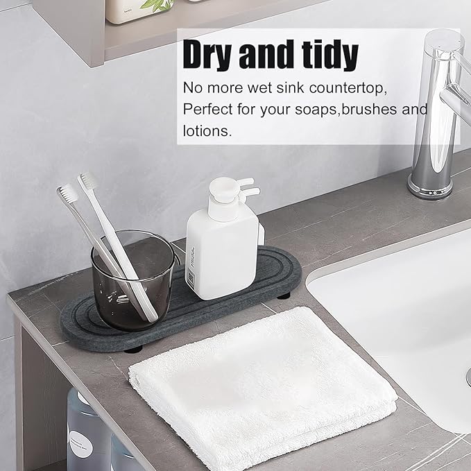 2PCS Water Absorbing Stone Tray, Fast Drying Diatomite Stone Sink Tray, Water Absorbent Diatomite Coasters, Stones Soap Trays for Kitchen Sink, Bathroom Counter Hand Soap Dish Toothbrush Holders-NeatNest