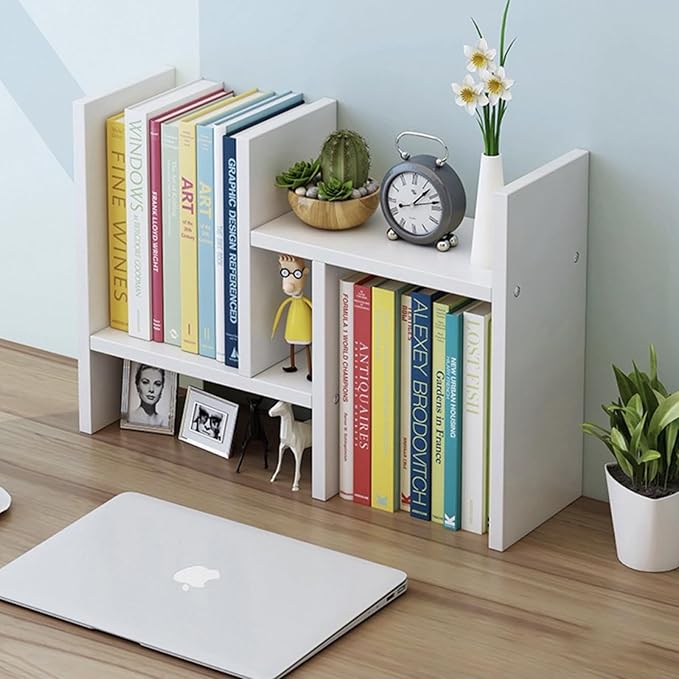 ShellKingdom Desk Shelf Organizer, H-Shaped Desktop Shelves, Adjustable Desktop Corner Shelf, Bookshelf Storage Rack and Cubicle Decor for Desk, Tabletop, School, Office, Dorm Desk Organizer - White-NeatNest