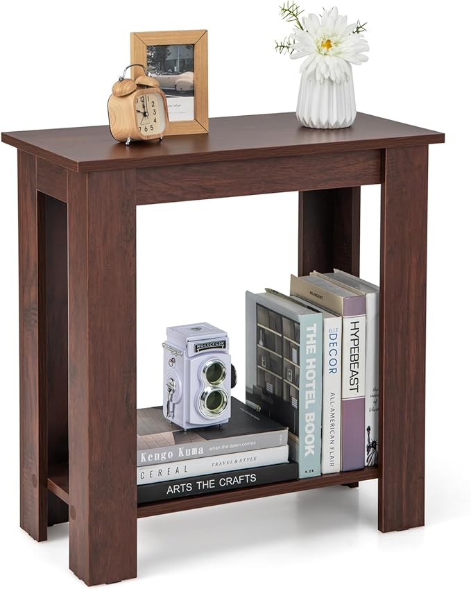 GOFLAME 24” Side Table, 2-Tier Rectangular End Table with Storage Shelf, Multipurpose Night Stand for Bedroom, Living Room, Brown