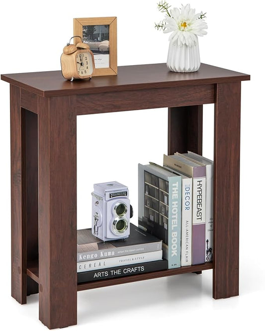 GOFLAME 24” Side Table, 2-Tier Rectangular End Table with Storage Shelf, Multipurpose Night Stand for Bedroom, Living Room, Brown