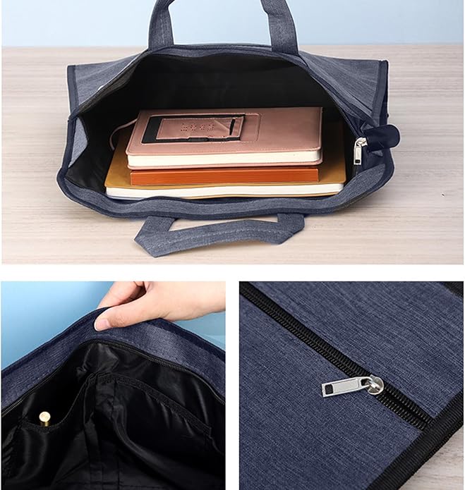 Oxford Document Bag with Handle Waterproof Lightweight Portable Zippered File Bag for Carrying Paper Files Filing Folder