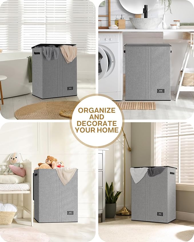 SOLEDI Double Laundry Hamper with Lid, 130L Clothes Hamper 2 Section, Laundry Basket with Removable bag, Bed room decor aesthetic, laundry room organization, Home and dorm room essentials-NeatNest