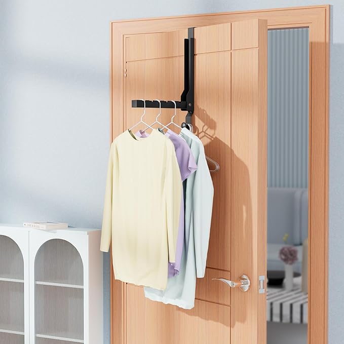 2 Packs Over The Door Drying Rack, Folding Over Door Hanger Hooks, Portable Space Saving Collapsible Coat Towel Racks for Laundry Room Bathroom Home Organization Travel Drying Storage (2Pack, Black)