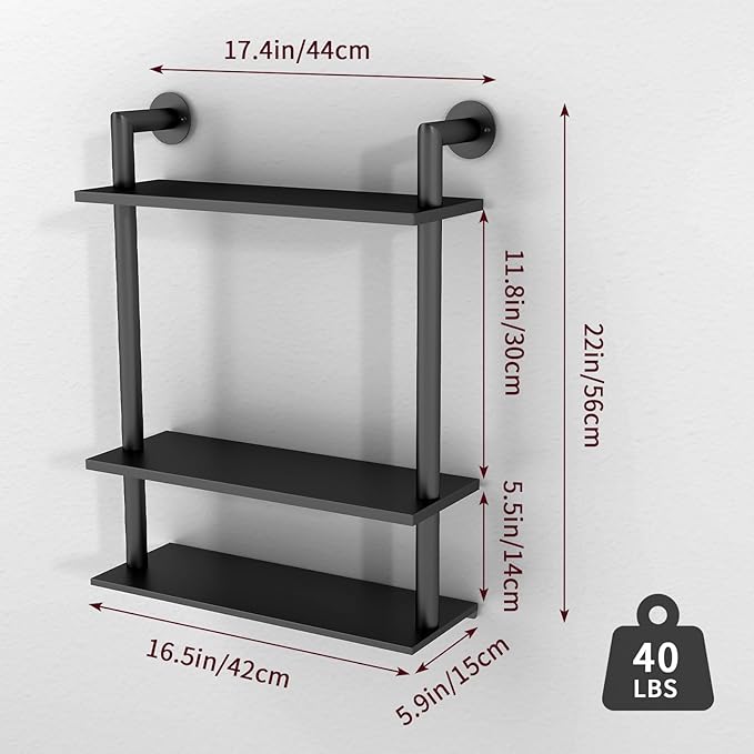 Floating Shelves, Wall Mounted Metal Floating Shelves Black with Frame and Towel Rack for Bathroom, Living Room, Bedroom, Kitchen