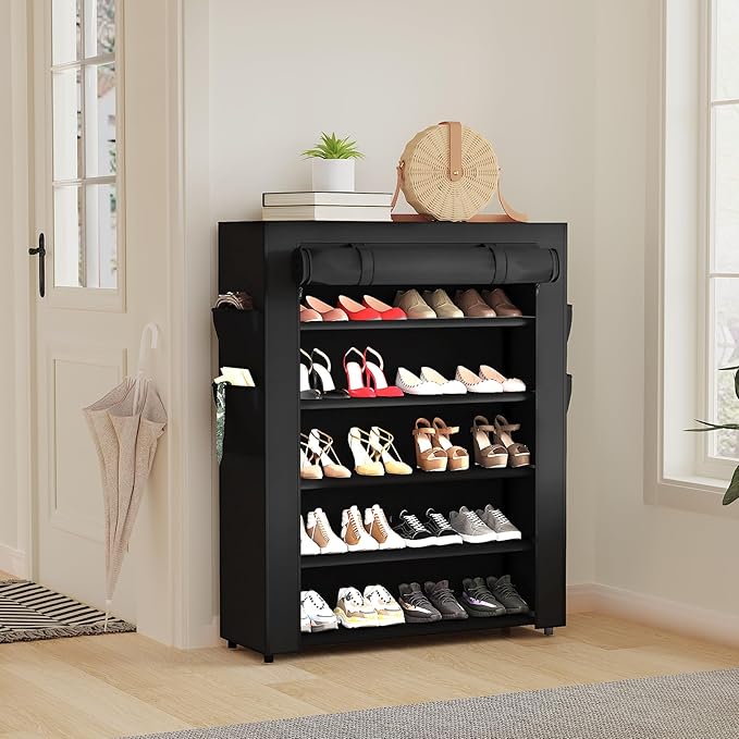 Mavivegue Shoe Rack with Cover, 5 Tier Shoe Organizer for Entryway, Shoe Storage for Front Door Entrance, Closet-NeatNest