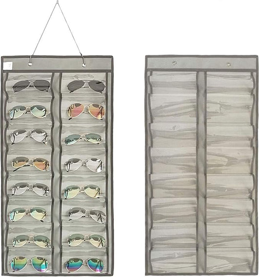 Dual-sided Hanging Sunglasses Organizer Dust-Proof Glasses Storage Wall Pocket Eyeglasses Display Case with 32 Slots-NeatNest
