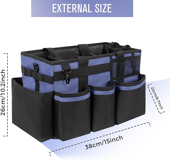 Wearable Cleaning Caddy, Cleaning Caddy Supplies Organizer with Handle & Shoulder Straps for Housekeepers, Under Sink & Car Cleaning Tool Organizers Bag with 4 Foldable Divider (CeruleanBlue)