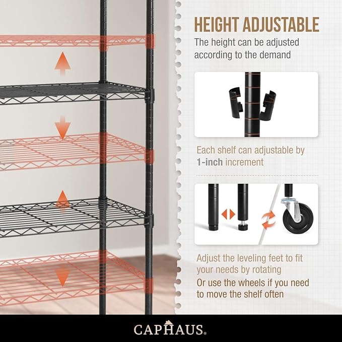 CAPHAUS NSF Commercial Grade Heavy Duty Wire Shelving w/Wheels, Leveling Feet & Liners, Storage Metal Shelf, Garage Shelving Storage, Utility Wire Rack Storage Shelves, 48 x 18 x 76 4-Tier w/Liner-NeatNest