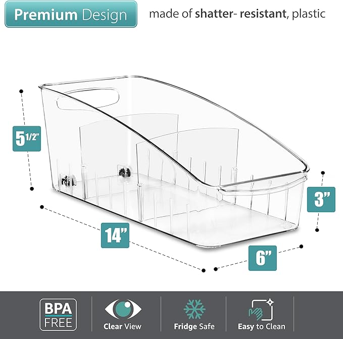 Sorbus Fridge Organizer on Wheels - Rolling Fridge Organizers and Storage Clear Design with Dividers & Handles for Kitchen Organization and Storage (Curved Top, Small - 1 Pack)