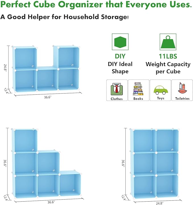 C&AHOME Cube Storage Organizer, 6-Cube Shelves Units, Closet Cabinet, DIY Plastic Modular Book Shelf, Ideal for Bedroom, Living Room, Office, 36.6" L x 12.4" W x 36.6" H Blue UPCS06L-NeatNest