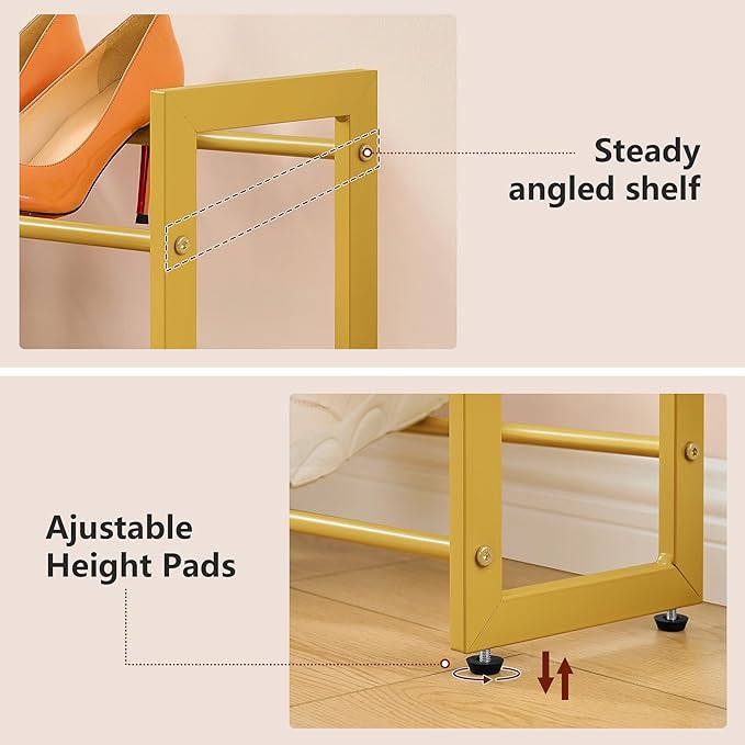 FAVOOSTY 2-Tier Expandable Shoe Rack, Adjustable Shoe Shelf Storage Organizer Space Saving Metal Free Standing Shoe Rack for Entryway Closet Doorway, Gold-NeatNest