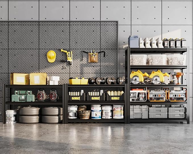 5 Tier Metal Shelving Unit 84" H x 48" W x 24" D, 3000LBS Adjustable Storage Shelves, Heavy Duty Garage Shelves for Warehouse, Basement, Kitchen, Pantry, Living Room, Black-NeatNest