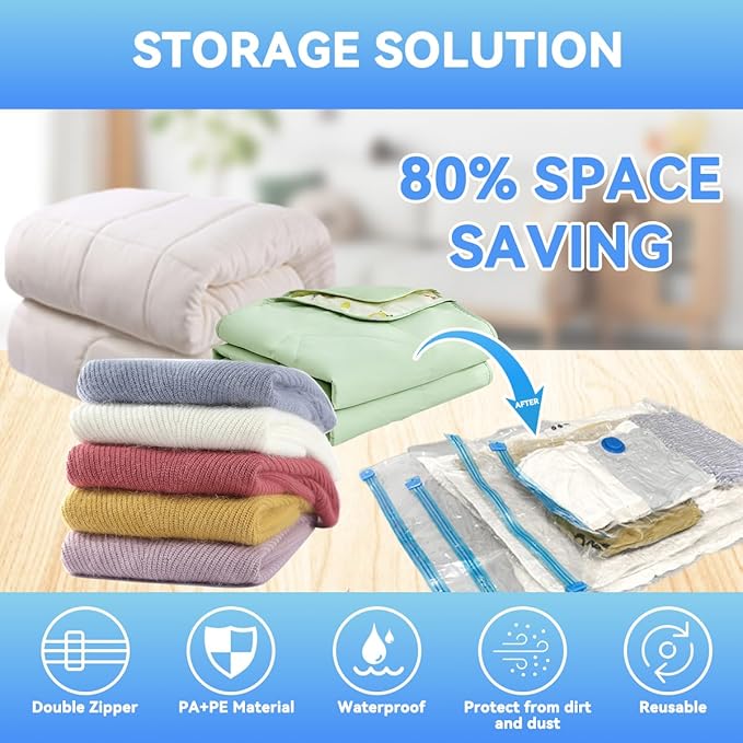 30 Pack Vacuum Storage Bags with Electric Pump, Space Saver Vacuum Storage Bags (2 Jumbo/2 XLarge/5 Large/5 Medium/5 Small+10 Roll Up) for Clothes, Travel, Comforters, Blankets, Bedding-NeatNest