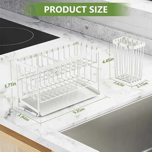 Cisily White 2-Tier Kitchen Sink Caddy Organzier Rack with Flexible Dish Brush Holder, Sponge Holder for Kitchen Sink Countertop Organization Storage,Home Decor Accessories-NeatNest