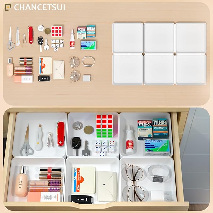 CHANCETSUI White Stackable Drawer Organizer Trays: Square Plastic Drawer Dividers for Small Items and Shallow Space, Vanity, Junk Organization-NeatNest