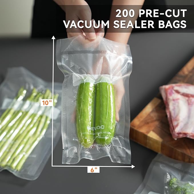 6" x 10" Precut Vacuum Sealer Bags, 200 Count, Includes 5 Liquid Block Bags & 5 Bone Guard Pieces, Heavy Duty for Food Storage, Sous Vide & Meal Prep, Wevac-NeatNest