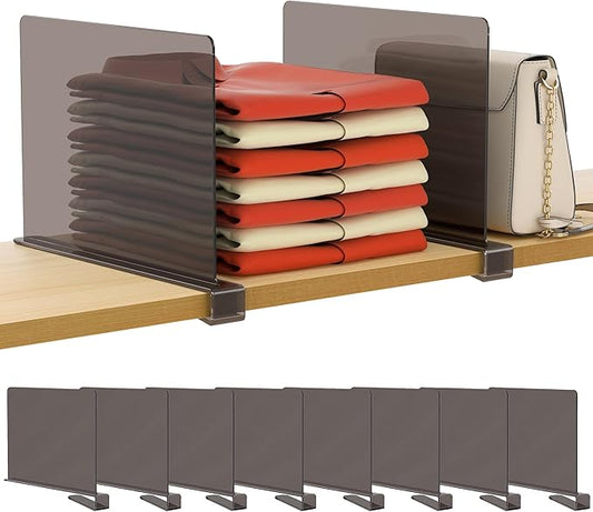 HBlife 8 Pack Grey Shelf Dividers, Vertical Purse Organizer for Closet Perfect for Sweater, Shirts, Handbags in Bedroom and Kitchen, Adjustable Acrylic Bookshelf for Organization-NeatNest