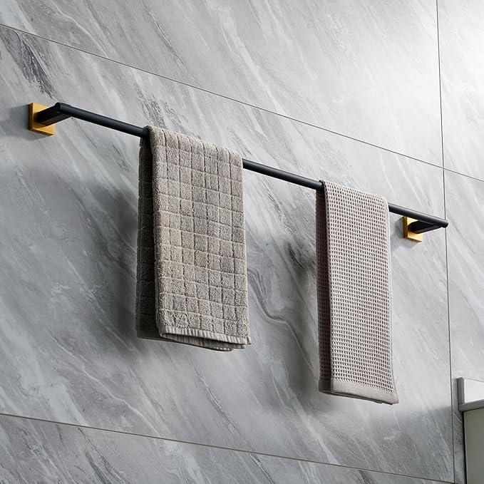 Miyili Bathroom Single Towel Bar 36-Inch Stainless Steel Bath Towel Rack Holder Wall Mount Black & Gold, A02BG90A