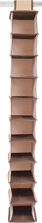 Internet’s Best 10 Tier Hanging Shoe Organizer - Narrow Shelf Closet Shoe Rack - Footwear Storage - Brown (Beige)-NeatNest