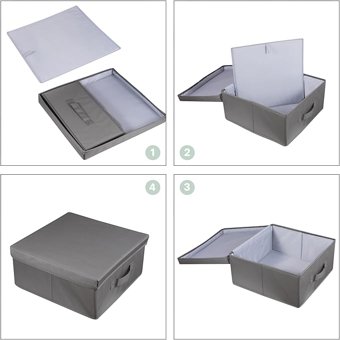 2 Pack Collapsible Storage Bins - Fabric Storage Bins with Lid for DVD Storage, Memory Box, Versatile Closet Storage Bins (Dark Grey, 14.2" L x 12.6" W x 6.3" H)-NeatNest