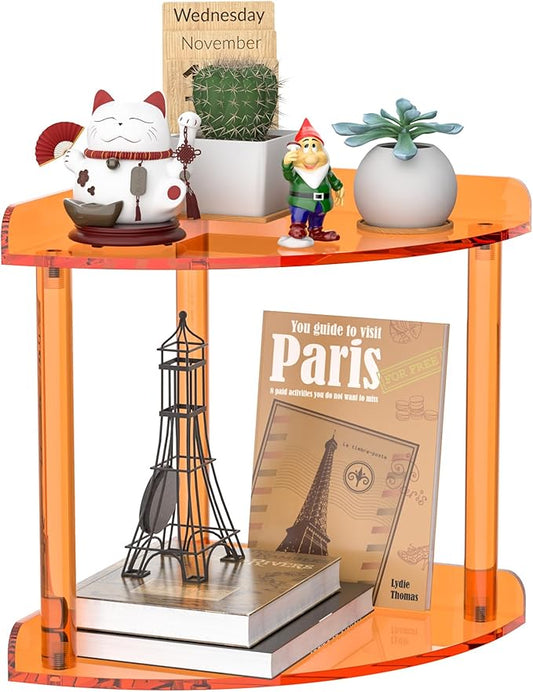 2 Tier Acrylic Corner Shelf Organizer Storage 9.5x9.5x8 Inch, Orange Countertop Corner Shelf for Bathroom, Kitchen, Bedroom, Office, Study Room-NeatNest