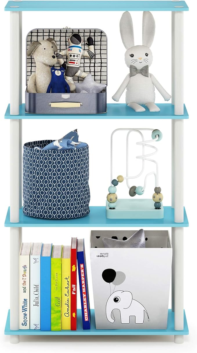 Furinno Turn-N-Tube 4-Tier Multipurpose Shelf Display Rack, Round Tubes, Light Blue/White-NeatNest