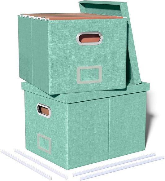 2 Pack File Storage Organizer - Portable Filing Box with Lid, Fits Letter/Legal Size, Bright Green