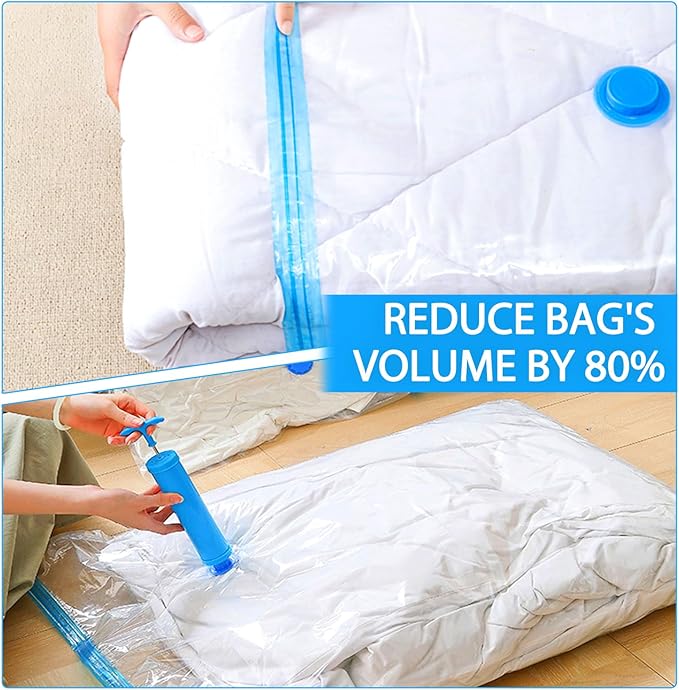 6 Pack Vacuum Storage Bags, Vacuum Seal Bags for Clothing with Hand Pump, 2 Jumbo+2 Large+2 Medium, 80% Space Saver Bags for Clothes, Pillows, Comforters and Blankets, Home Travel Essentials(6 Combo)-NeatNest