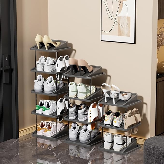 Vertical Shoe Rack,5 Tiers Stackable Shoe Rack for 10 Pairs, Narrow Shoe Tower,Space Saving, for Entryway, Living Room, Bedroom,Closet,DIY Free Standing Shoe Organizer(Black, 5 Tiers)-NeatNest