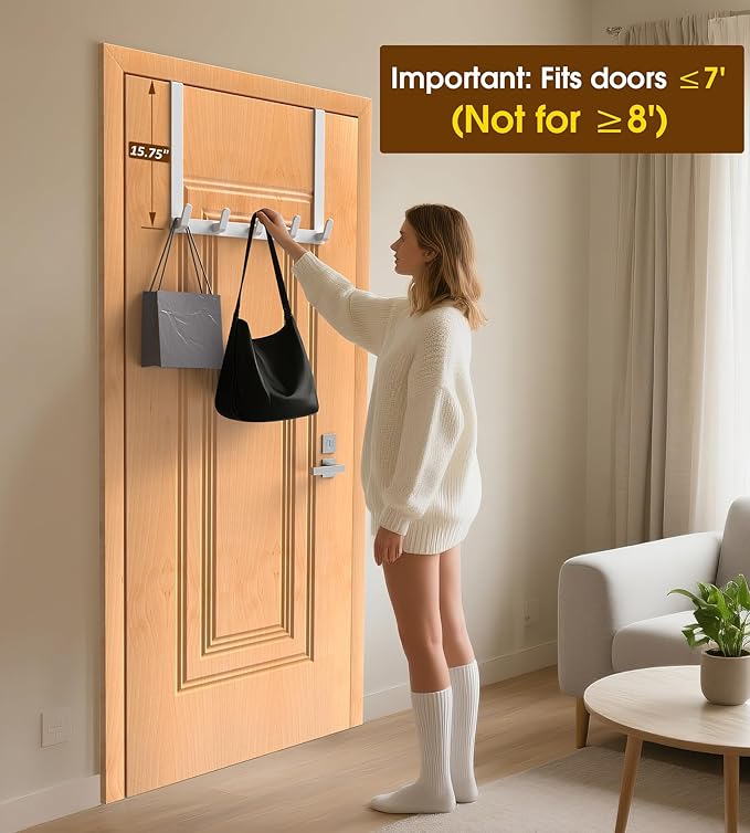 Long Over The Door Hooks with 15.75-inch Arms for Easier Access by Women, Heavy Duty Door Hanger for Winter Coat, L16U, Fits Standard 1 3/4'' Doors, Towel Racks Organization, White